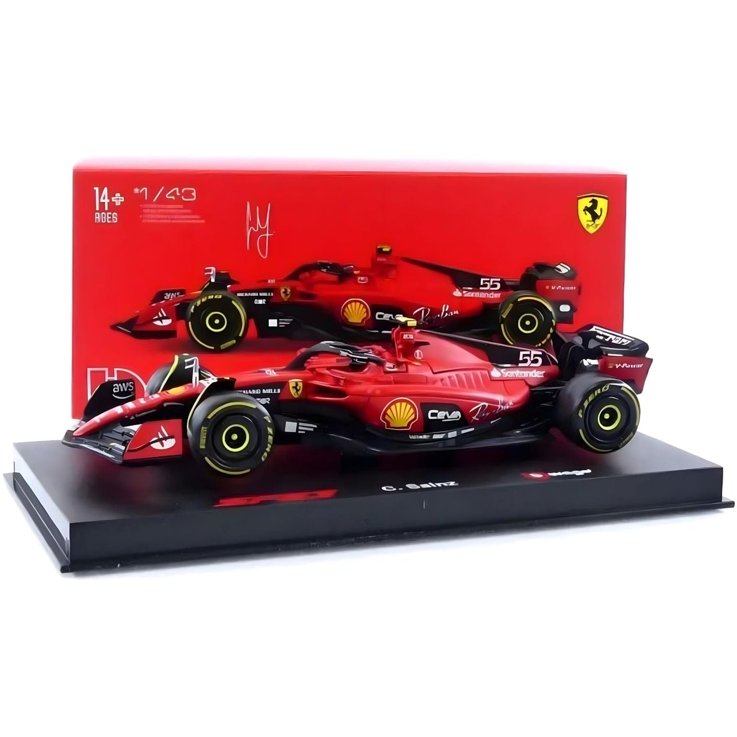 Apresentamos Ferrari SF-23 #55 Carlos Sainz temporada 2023 com o SKU 551485925 recomendado para + 3 anos
