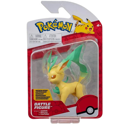 Figura de batalha Pokémon Leafeon em tons de bege e verde, com orelhas em forma de folhas