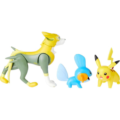 Introducing Pokémon battle figures: Mudkip, Pikachu and Boltund with SKU 23267622 recommended for ages 4+