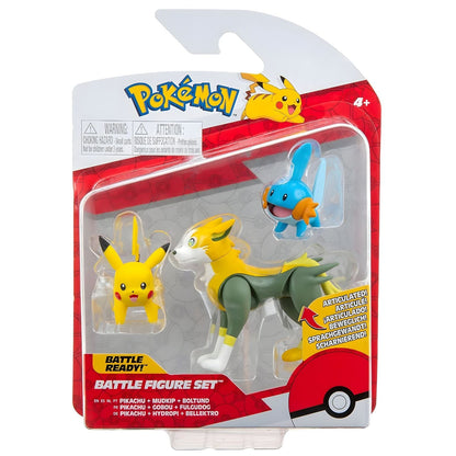 Introducing Pokémon battle figures: Mudkip, Pikachu and Boltund with SKU 23267622 recommended for ages 4+