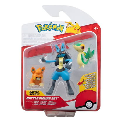 Introducing Pokémon Figures - Snivy, Pawmi, and Lucario with SKU 23360324 recommended for + 4 years