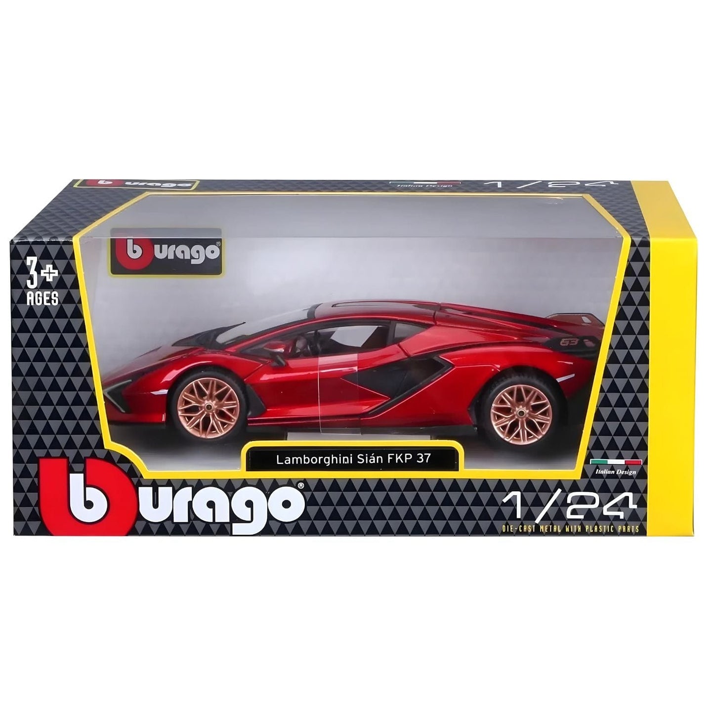Apresentamos Lamborghini Sian FKP 37 vermelho e preto com o SKU 682109924 recomendado para + 3 anos