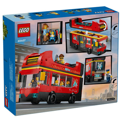 Introducing the LEGO City Red 2-Storey Tourist Bus with SKU 666040724, recommended for ages 7+