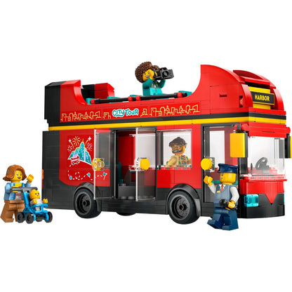 Introducing the LEGO City Red 2-Storey Tourist Bus with SKU 666040724, recommended for ages 7+