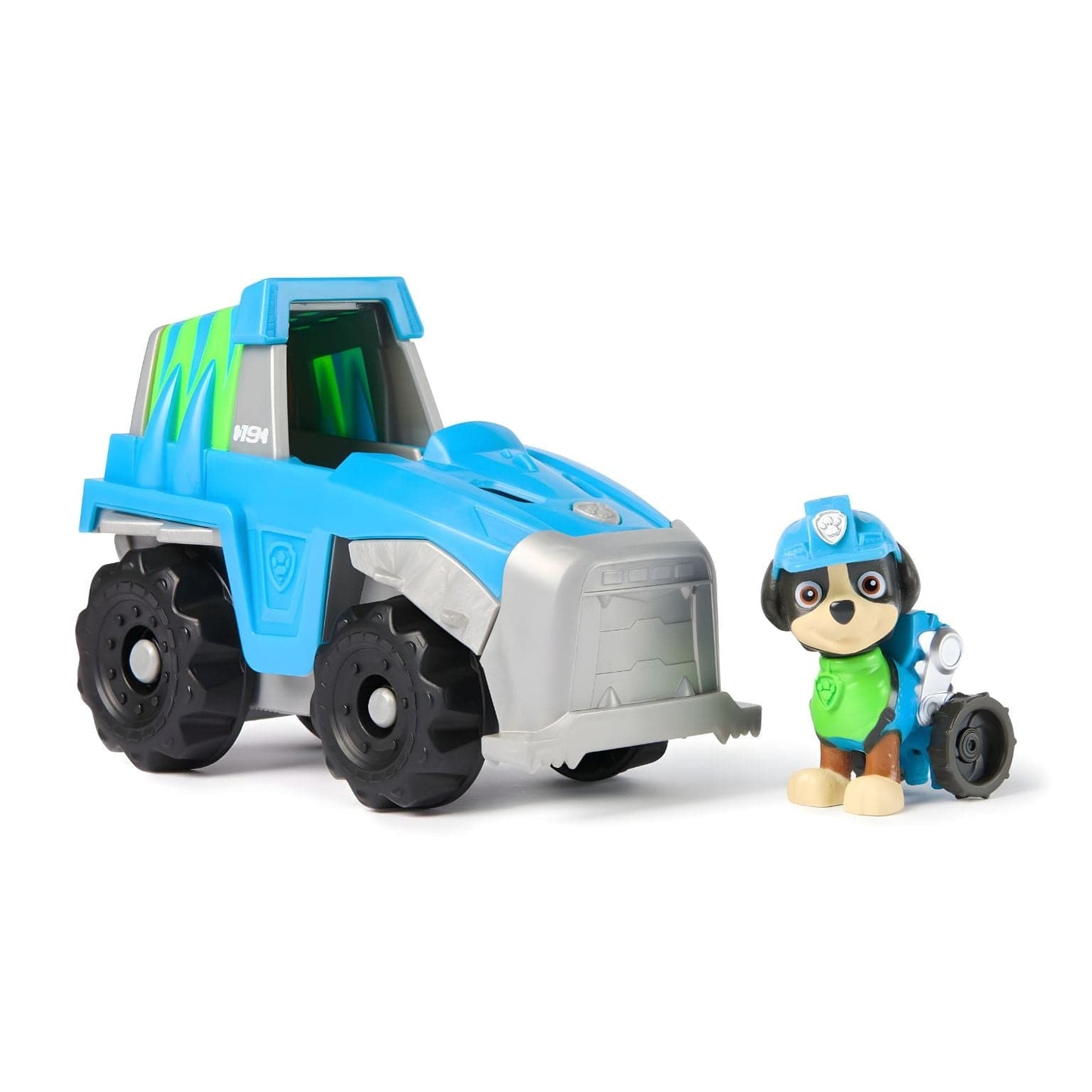 Patrulha Pata Rex com veículo clássico azul em missão de salvamento