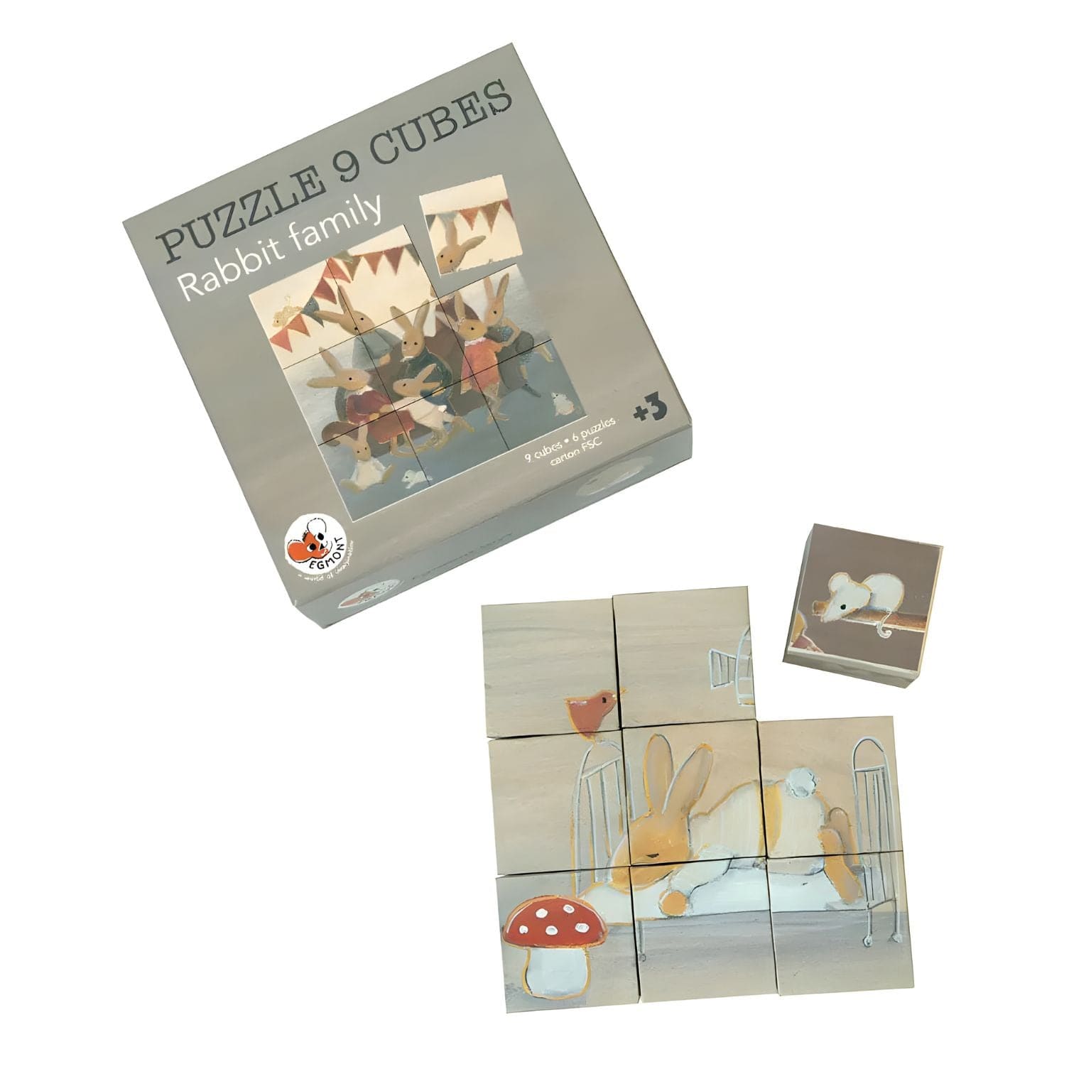 Apresentamos Puzzle 9 cubos - Família de coelhos com o SKU 727005725 recomendado para + 3 anos