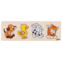 Puzzle de Pegas Crias em madeira com cachorro, patinho, coelho e gatinho