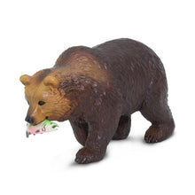 Figura de borracha Urso Pardo com salmão vista de três quartos