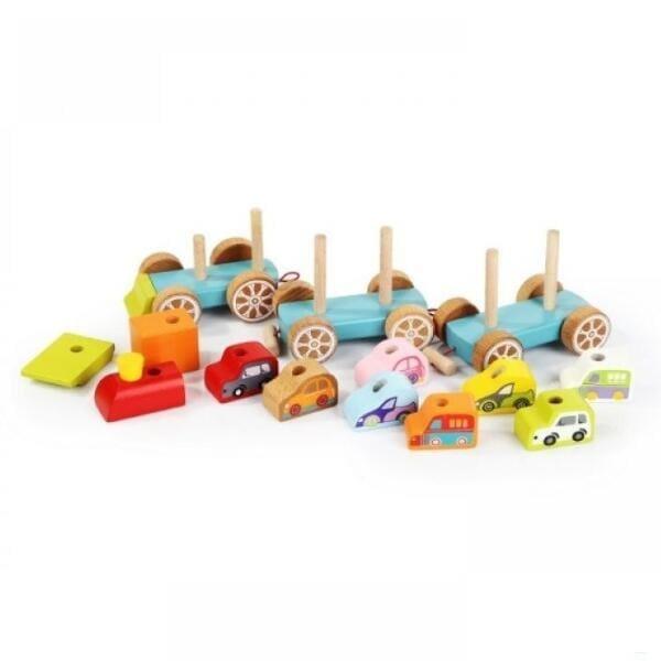 Comboio de madeira com carros pequenos - Brincatoys