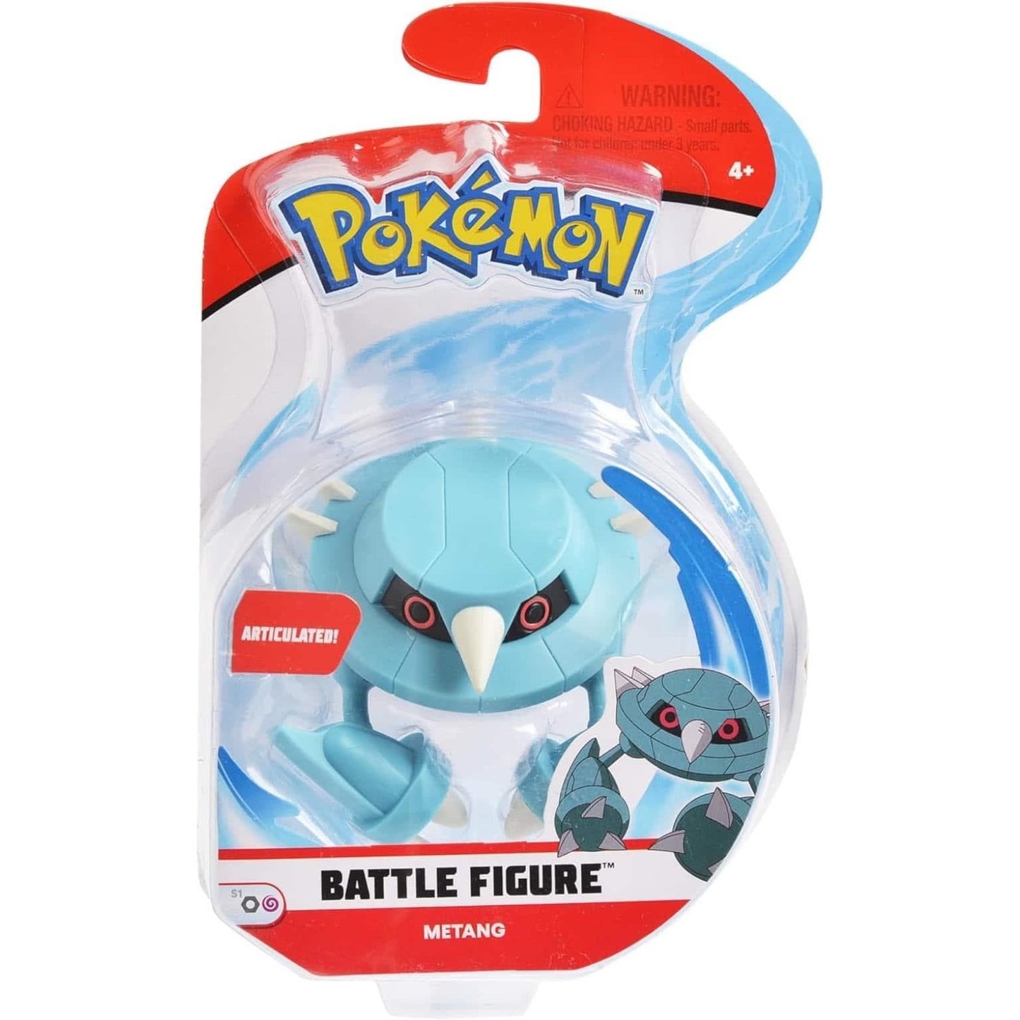 Figura de Batalha Pokémon Metang azul da Jazwares em embalagem oficial