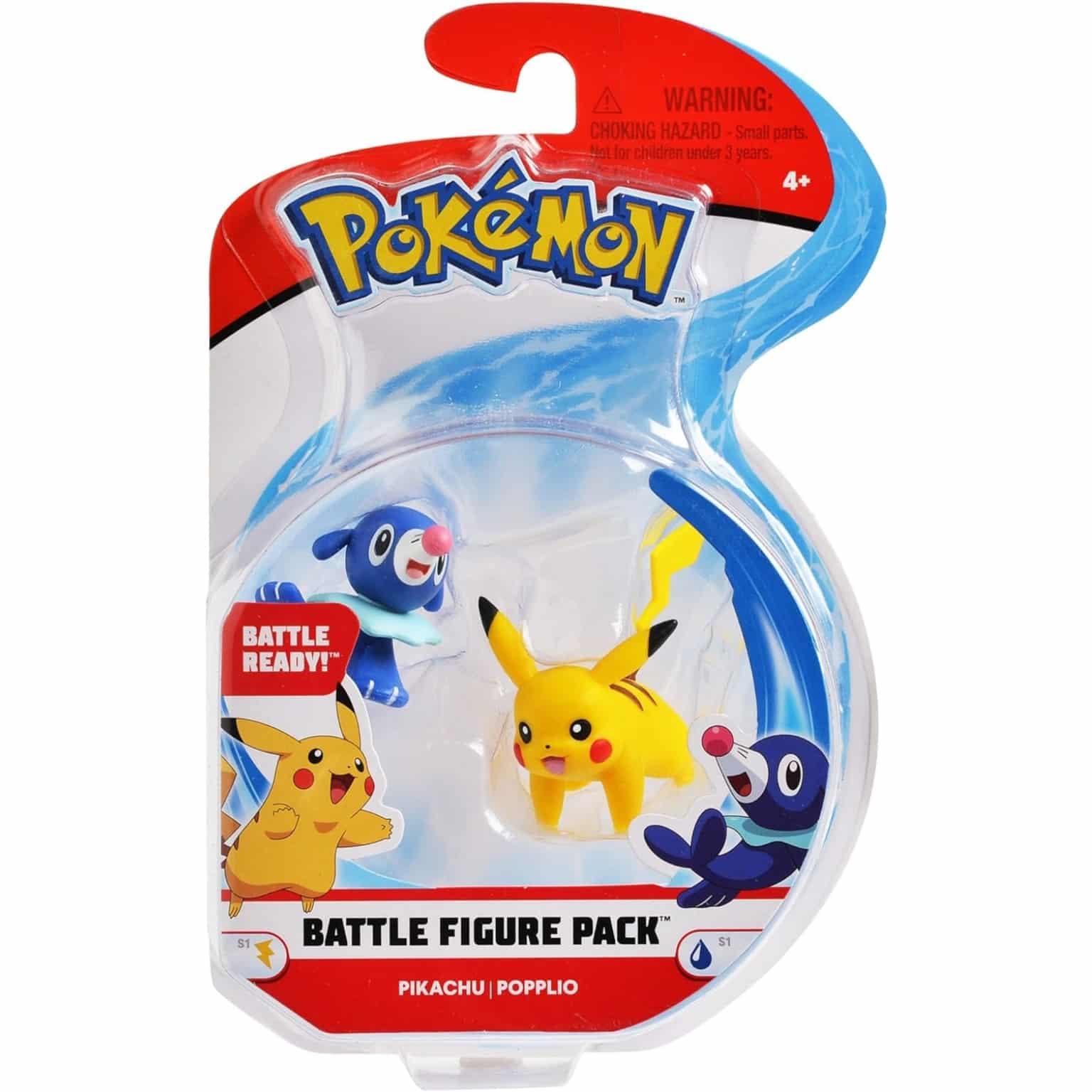 Figuras Pokémon Pikachu e Popplio em pack de brincadeira para crianças