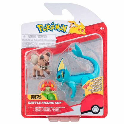 Introducing Pokémon Battle Figures - Rockruff, Bellossom, Vaporeon with SKU 23304824 recommended for ages + 4 years