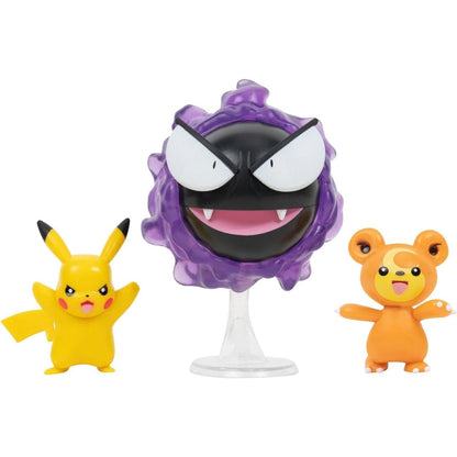 Introducing Pokémon Battle Figures Teddiursa, Pikachu and Gastly with SKU 233992322 recommended for ages 4+
