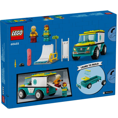 Introducing Lego City Emergency Ambulance and Snowboarder with SKU 666040324 recommended for ages + 4 years