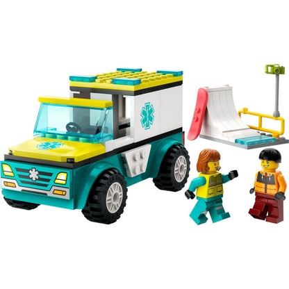 Introducing Lego City Emergency Ambulance and Snowboarder with SKU 666040324 recommended for ages + 4 years