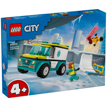 Introducing Lego City Emergency Ambulance and Snowboarder with SKU 666040324 recommended for ages + 4 years