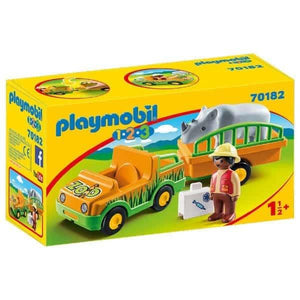 Playmobil 1.2.3 Carro do Zoo com Rinoceronte - Brincatoys
