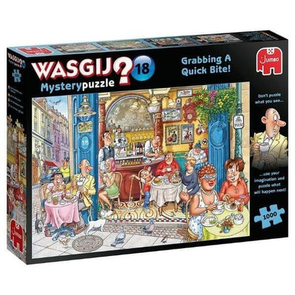 Introducing Wasgij? Puzzles 1000 pieces - Grabbing a Quick Bite! with SKU 81917923 recommended for ages 12+