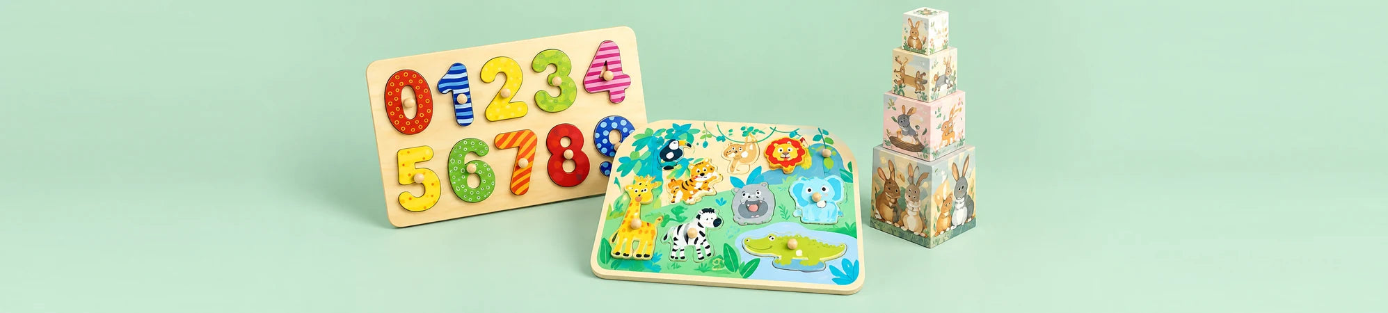 A selection of toys from the First Pegs collection